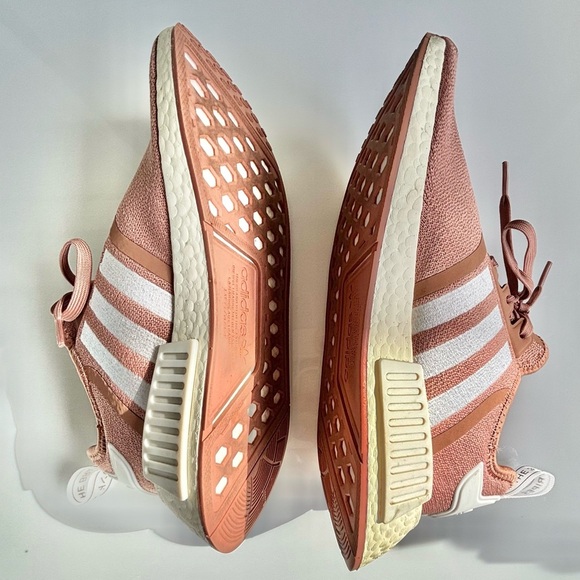 Adidas NMD_R1 shoes, specifically identified in the "Raw Pink" or "Salmon - Picture 9 of 16